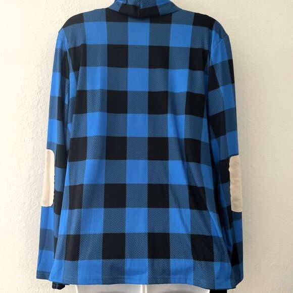 BLUE PLAID COLORBLOCK ELBOW PATCH CARDIGAN GUC - Picture 6 of 11